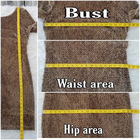 Sequin Cocktail Dress Leslie Fay Plus Size 14 Brown Velvet Metallic Evening NWT - Picture 7 of 9